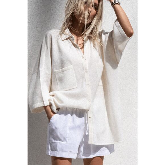 Naked Cashmere Rue Button-up Cashmere Top Ecru - S - Picture 4 of 5